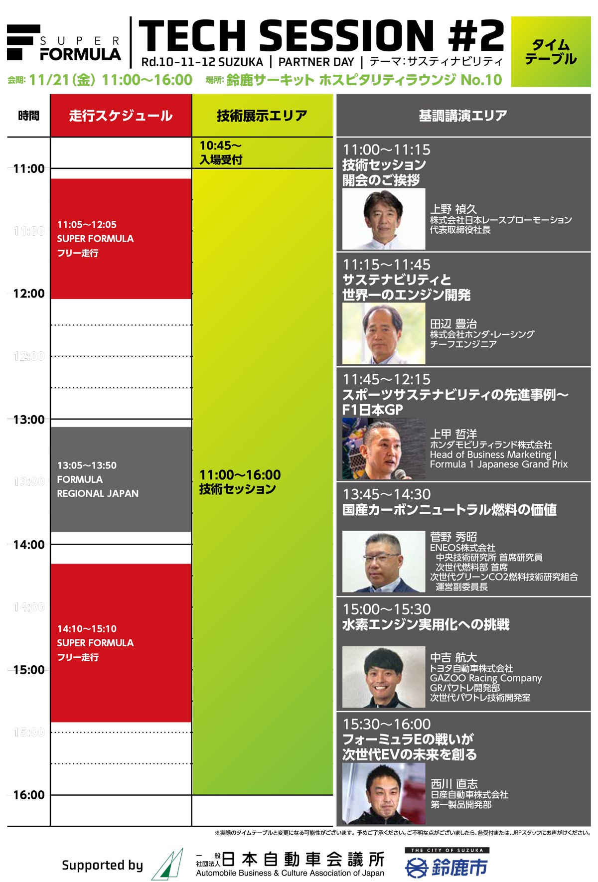 技術セッション in 2025 SUPER FORMULA Rd.10-11-12 SUZUKAPARTNER DAY タイムテーブル