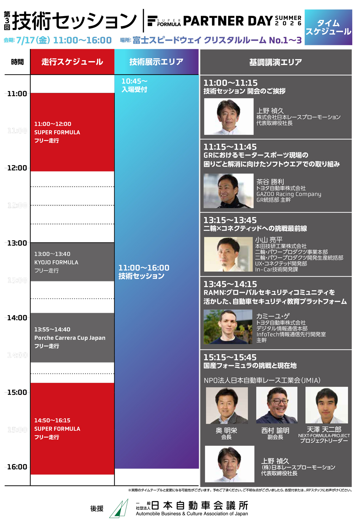 技術セッション in 2026 SUPER FORMULA 2026 Rd.6-7 FUJI PARTNER DAY タイムスケジュール