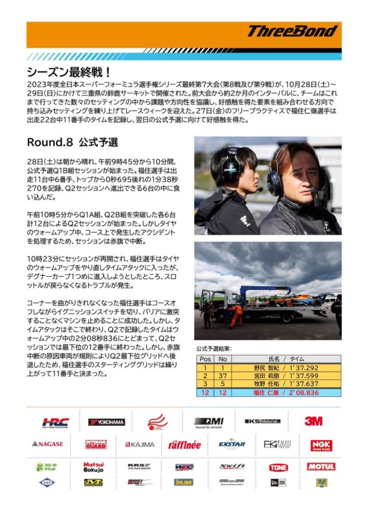 【チームレポート】ThreeBond Racing【Rd.8-9 SUZUKA】｜SUPER FORMULA 公式WEBサイト