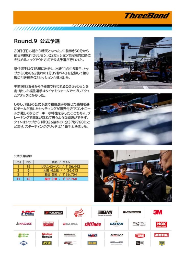【チームレポート】ThreeBond Racing【Rd.8-9 SUZUKA】｜SUPER FORMULA 公式WEBサイト